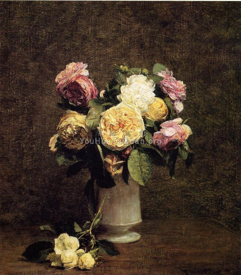 Roses in a White Porcelin Vase - 亨利·方丹·拉图尔